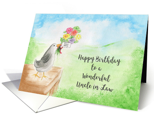Happy Birthday, Wonderful Uncle in Law, Bird with Flowers card