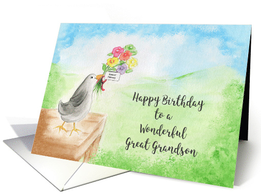 Happy Birthday, Wonderful Great Grandson, Bird with Flowers card