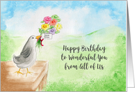 Happy Birthday to Wonderful You from All of Us, Bird with Flowers card