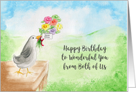 Happy Birthday to Wonderful You from Both of Us, Bird with Flowers card
