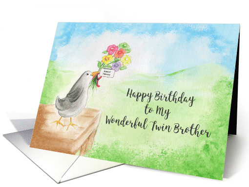 Happy Birthday to My Wonderful Twin Brother, Bird with Flowers card