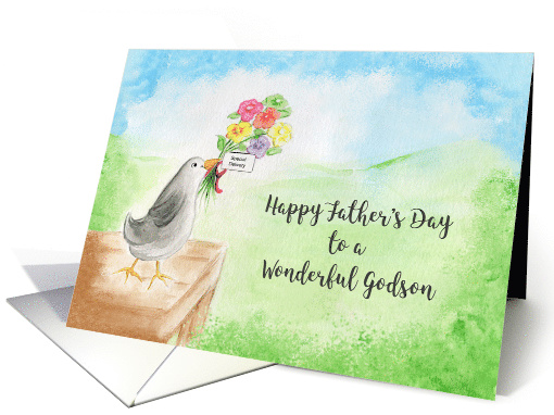 Happy Father's Day Wonderful Godson, Bird with Bouquet of Flowers card