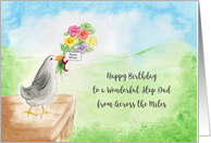 Happy Birthday Wonderful Step Dad Across Miles, Bird, Flowers card