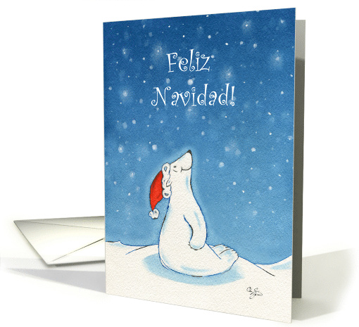 Feliz Navidad, Sonriente Oso Polar Caricatura en Nieve Que Cae card