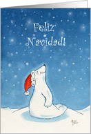 Feliz Navidad, Sonriente Oso Polar Caricatura en Nieve Que Cae card