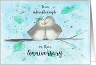 Happy Anniversary Adorable Couple, Cute Cartoon Lovebirds in Tree card