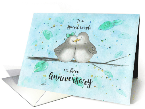 Happy Anniversary Special Couple, Cute Cartoon Lovebirds on Limb card