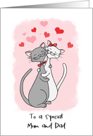 Happy Valentines MUM and Dad Happy Cartoon Cats in Love card