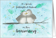 Happy Anniversary Goddaughter and Husband, Cute Cartoon Lovebirds card