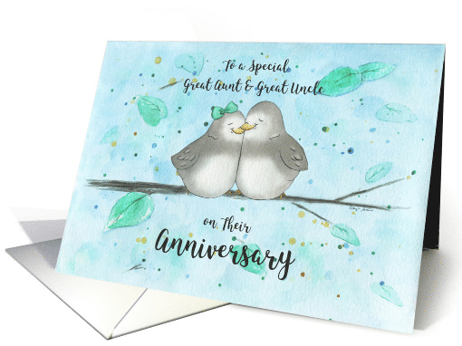 Happy Anniversary Great Aunt, Great Uncle, Cute Cartoon Lovebirds card