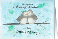 Happy Anniversary Step Daughter and Husband, Cute Cartoon Lovebirds card