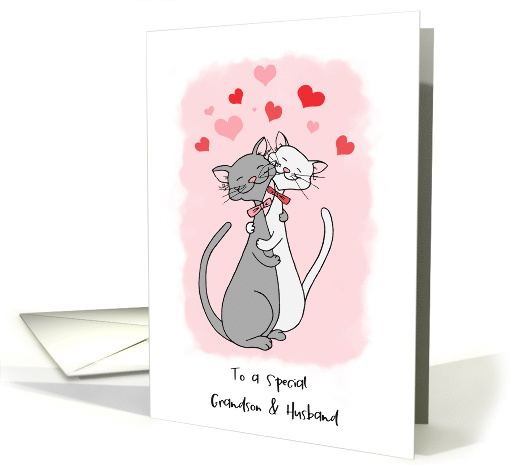 Gay Happy Valentines Grandson and Husband Cute Cats in Love card