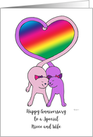 Lesbian Happy Anniversary Niece and Wife Cute Cats Rainbow Heart card