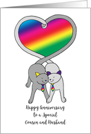 Gay Happy Anniversary Cousin and Husband Cute Cats Rainbow Heart card