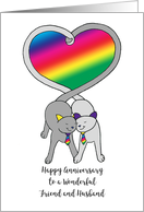 Gay Happy Anniversary Friend and Husband Cute Cats Rainbow Heart card