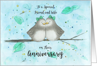 Lesbian Happy Anniversary Friend and Her Wife Cute Cartoon Lovebirds card