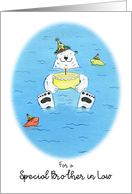 Happy Birthday Brother in Law, Polar Bear in Water Holding Cake card