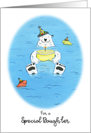 Happy Birthday Daughter, Happy Polar Bear in Water Holding Cake card