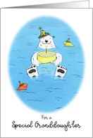 Happy Birthday Special Granddaughter, Polar Bear in Water Holding Cake card