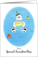 Happy Birthday Special Grandmother, Polar Bear in Water Holding Cake card