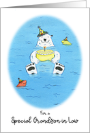 Happy Birthday Grandson in Law, Polar Bear in Water Holding Cake card