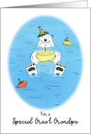 Happy Birthday Great Grandpa, Polar Bear in Water Holding Cake card