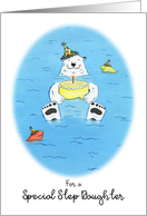 Happy Birthday Special Step Daughter, Polar Bear in Water Holding Cake card