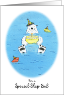 Happy Birthday Special Step Dad, Polar Bear in Water Holding Cake card