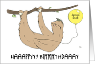 Special Aunt Birthday Humorous Slow Speaking Sloth with Balloon card