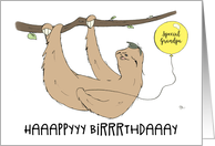 Special Grandpa Birthday Humorous Slow Speaking Sloth with Balloon card