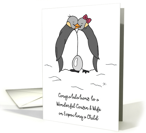 Cousin and Wife Congratulations on Expecting a Child Penguins Egg card
