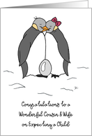 Cousin and Wife Congratulations on Expecting a Child Penguins Egg card