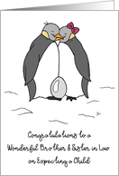 Brother and Wife Congratulations on Expecting a Child Penguins Egg card