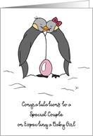 Special Couple Congratulations on Expecting Baby Girl Penguins Egg card