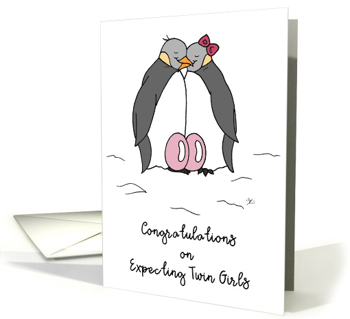 Congratulations on Expecting Twin Girls Cute Penguin... (1686250)
