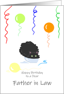 Father in Law Birthday Funny Fluffy Black Cat in Tiny Box card