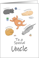 Uncle Birthday Funny Cartoon Cats Sleeping and Purring card