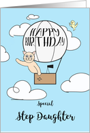 Step Daughter Birthday Across the Miles Cute Cat in Hot Air Balloon card