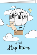 Step Mom Birthday Across the Miles Cute Cat in Hot Air Balloon card