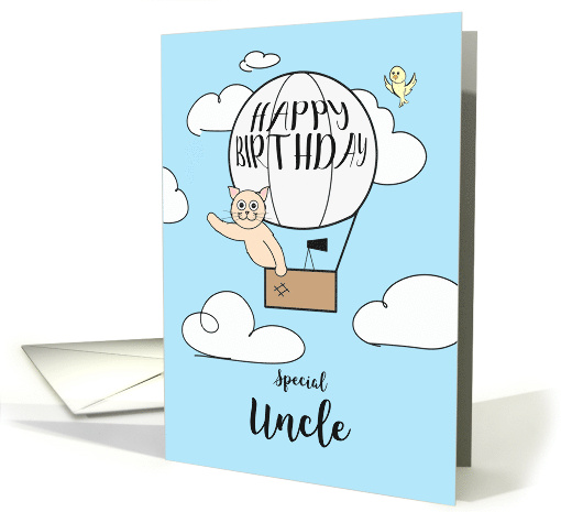 Uncle Birthday Across the Miles Cute Cat in Hot Air Balloon card