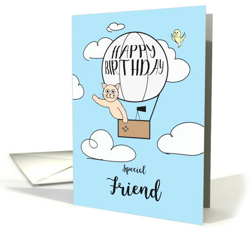 Friend Birthday Across the Miles Cute Cat in Hot Air Balloon card
