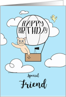Friend Birthday Across the Miles Cute Cat in Hot Air Balloon card