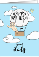 Special Lady Birthday Across the Miles Cute Cat in Hot Air Balloon card