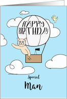 Special Man Birthday Across the Miles Cute Cat in Hot Air Balloon card