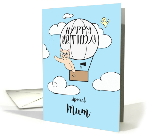 MUM Birthday Across the Miles Cute Cat in Hot Air Balloon card