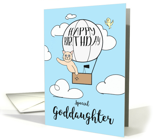 Goddaughter Birthday Across the Miles Cute Cat in Hot Air Balloon card