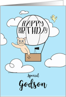 Godson Birthday Across the Miles Cute Cat in Hot Air Balloon card