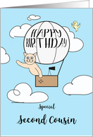 Second Cousin Birthday Across the Miles Cute Cat in Hot Air Balloon card