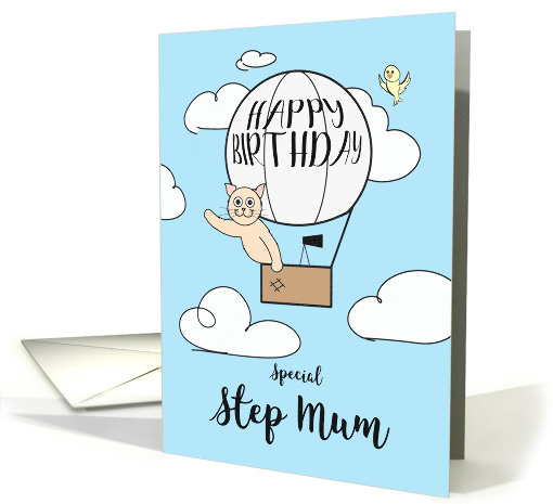 Step MUM Birthday Across the Miles Cute Cat in Hot Air Balloon card
