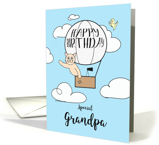 Grandpa Birthday Across the Miles Cute Cat in Hot Air Balloon card